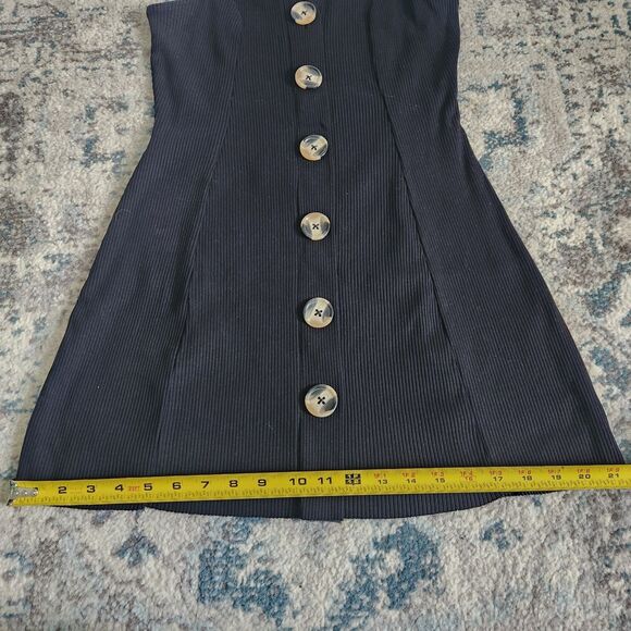 ASOS Design Sleeveless Con Dress V Neck Ribbed Mini Tank In Black Size 2 Buttons - Picture 7 of 9